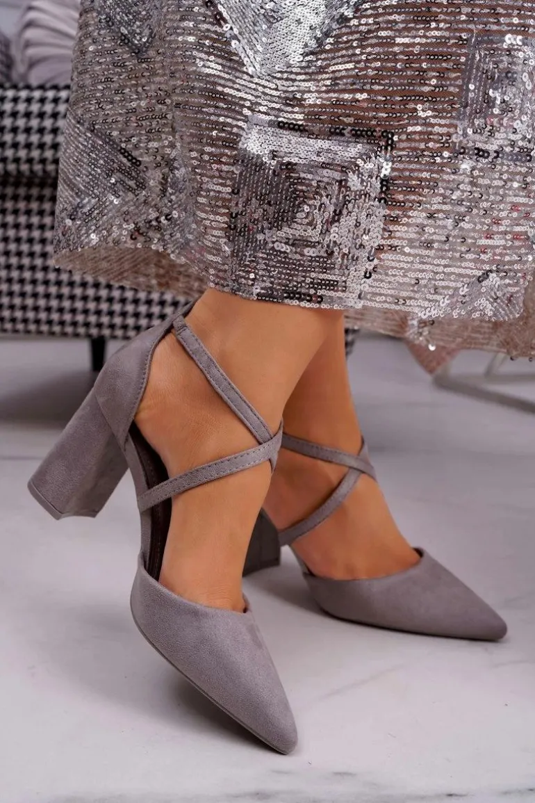 Czółenka Damskie Na Słupku W Szpic Szare Future