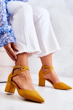 Czółenka Damskie Na Słupku W Szpic Żółte Cosmo