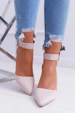 Czółenka Damskie Na Słupku W Szpic Beżowe Domine