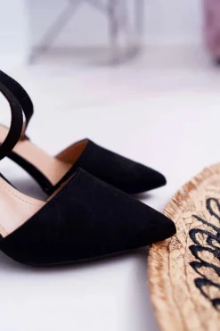 Czółenka Damskie Na Słupku W Szpic Czarne Elegante