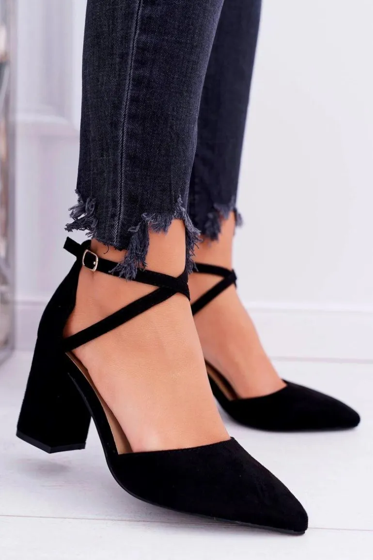 Czółenka Damskie Na Słupku W Szpic Czarne Cosmo