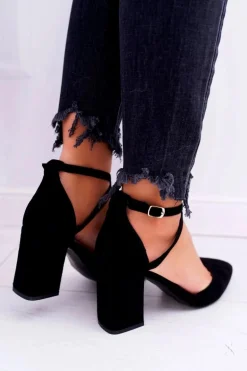 Czółenka Damskie Na Słupku W Szpic Czarne Cosmo