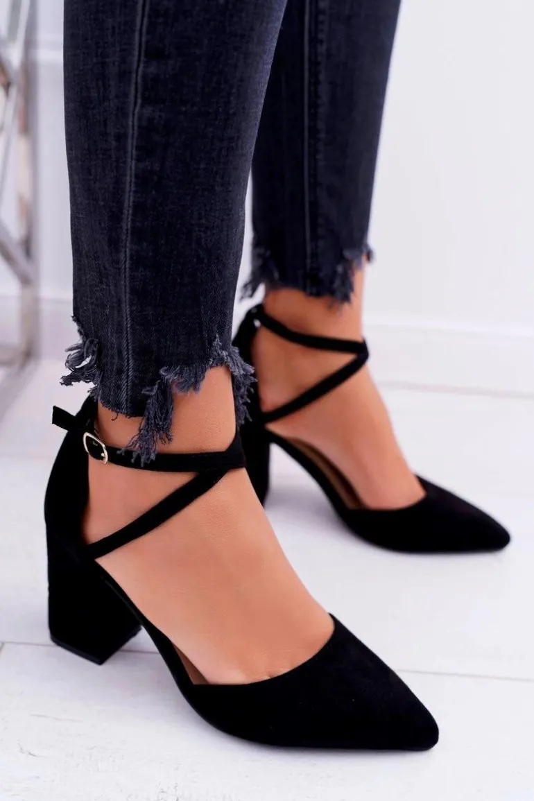 Czółenka Damskie Na Słupku W Szpic Czarne Cosmo