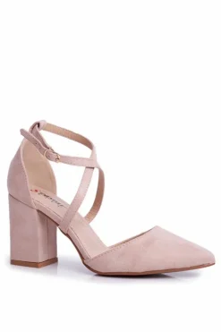 Czółenka Damskie Na Słupku W Szpic Beżowe Traffic