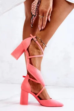 Czółenka Damskie Na Słupku W Szpic Neonowy Róż Future