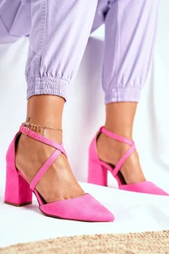 Czółenka Damskie Na Słupku W Szpic Różowy Neon Traffic