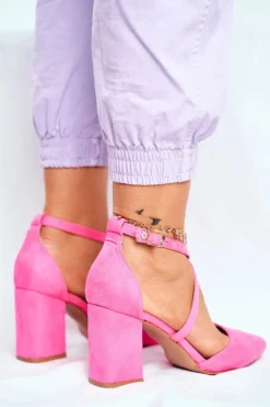 Czółenka Damskie Na Słupku W Szpic Różowy Neon Traffic