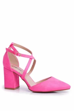 Czółenka Damskie Na Słupku W Szpic Różowy Neon Traffic