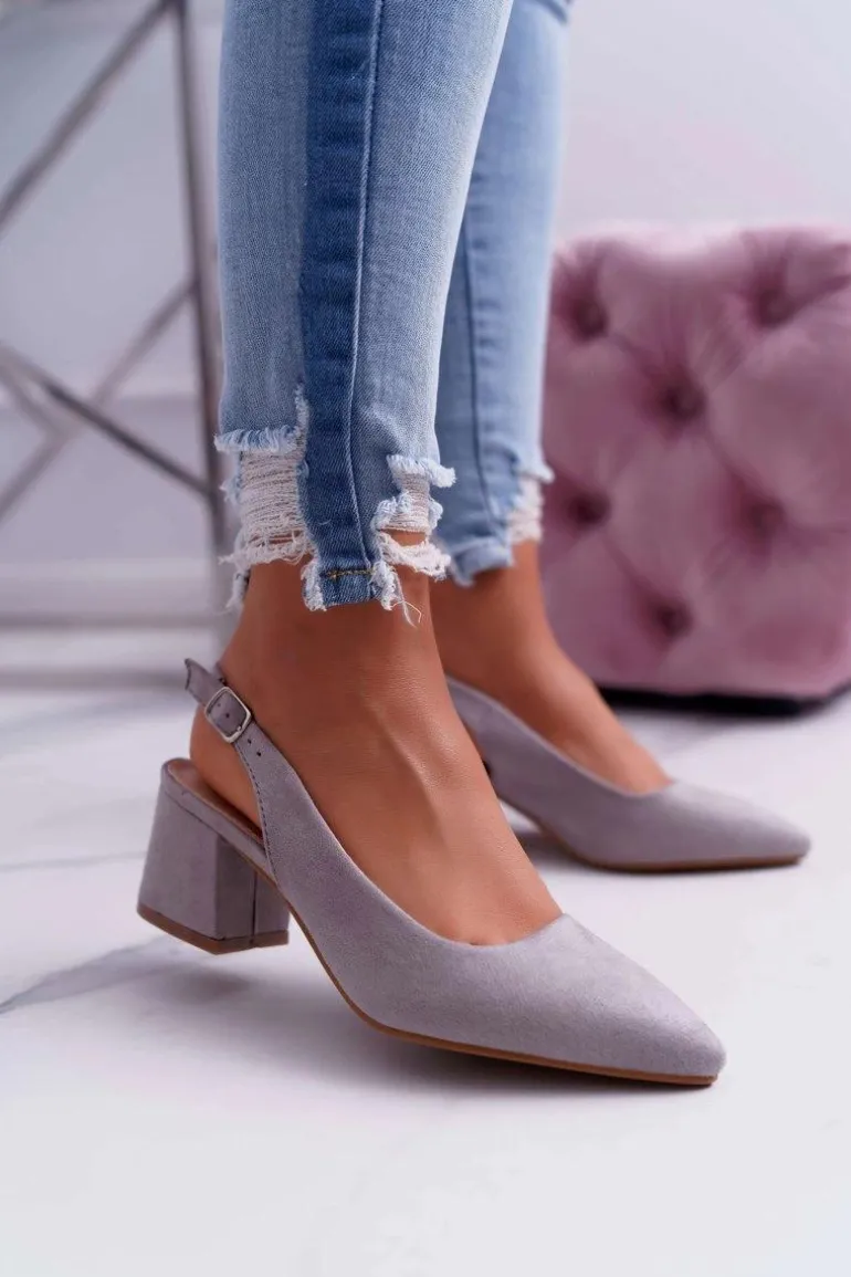 Czółenka Damskie Na Słupku W Szpic Szare Contrail