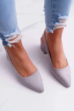 Czółenka Damskie Na Słupku W Szpic Szare Contrail