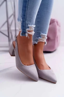 Czółenka Damskie Na Słupku W Szpic Szare Contrail