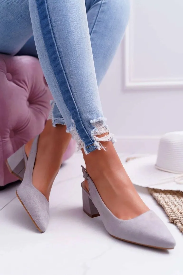 Czółenka Damskie Na Słupku W Szpic Szare Contrail