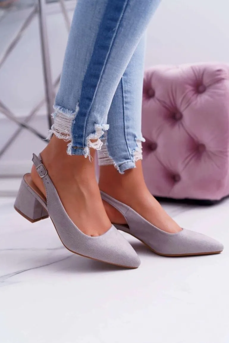 Czółenka Damskie Na Słupku W Szpic Szare Contrail