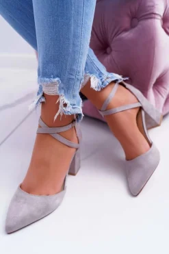 Czółenka Damskie Na Słupku W Szpic Szare Traffic