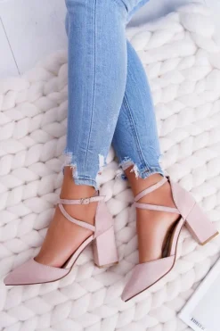 Czółenka Damskie Na Słupku W Szpic Beżowe Traffic