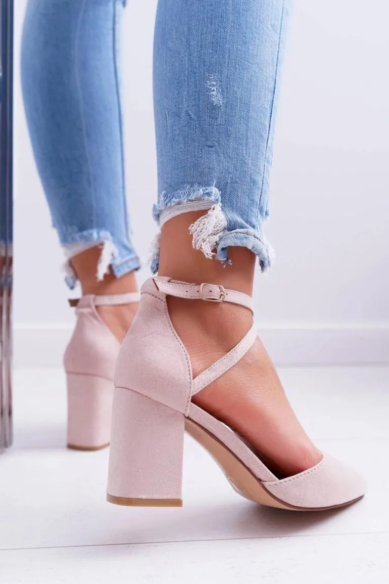 Czółenka Damskie Na Słupku W Szpic Beżowe Traffic