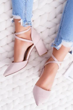 Czółenka Damskie Na Słupku W Szpic Beżowe Traffic