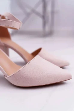 Czółenka Damskie Na Słupku W Szpic Beżowe Elegante