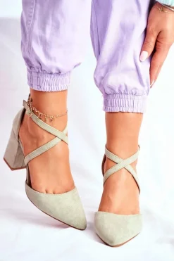 Czółenka Damskie Na Słupku W Szpic Zielone Traffic