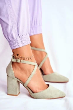 Czółenka Damskie Na Słupku W Szpic Zielone Traffic