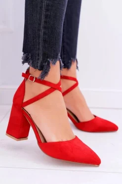 Czółenka Damskie Na Słupku W Szpic Czerwone Traffic