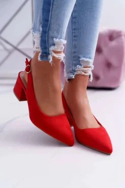 Czółenka Damskie Na Słupku W Szpic Czerwone Contrail