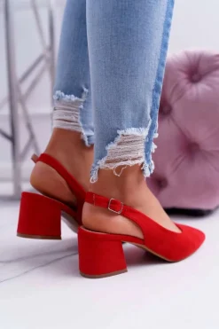 Czółenka Damskie Na Słupku W Szpic Czerwone Contrail