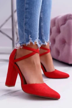 Czółenka Damskie Na Słupku W Szpic Czerwone High Traffic