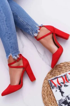 Czółenka Damskie Na Słupku W Szpic Czerwone High Traffic