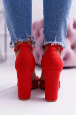 Czółenka Damskie Na Słupku W Szpic Czerwone High Traffic