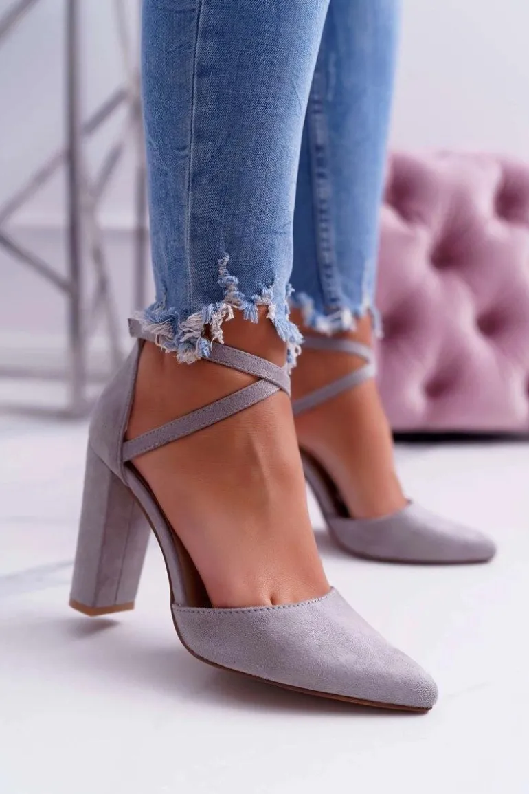 Czółenka Damskie Na Słupku W Szpic Szare High Traffic