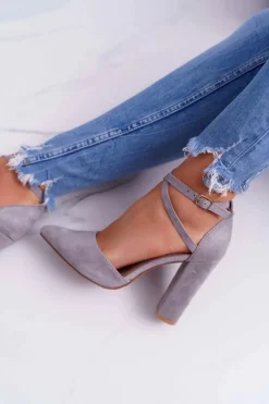 Czółenka Damskie Na Słupku W Szpic Szare High Traffic