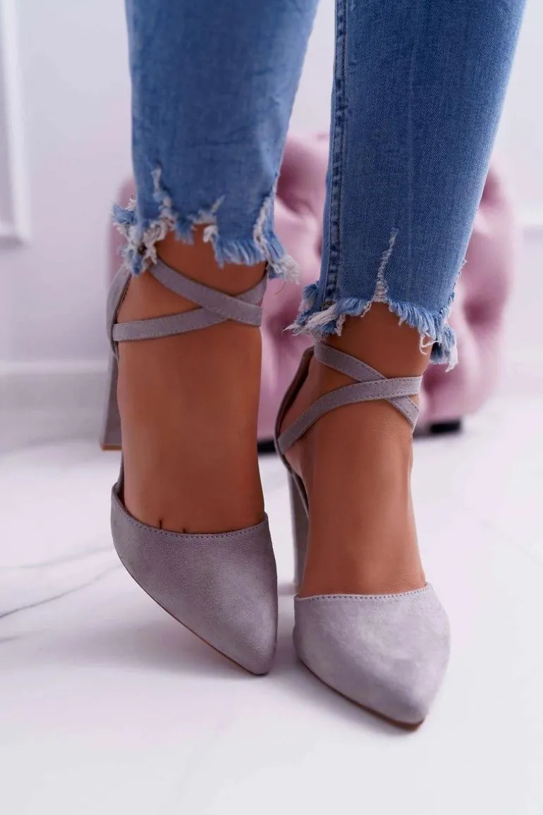 Czółenka Damskie Na Słupku W Szpic Szare High Traffic