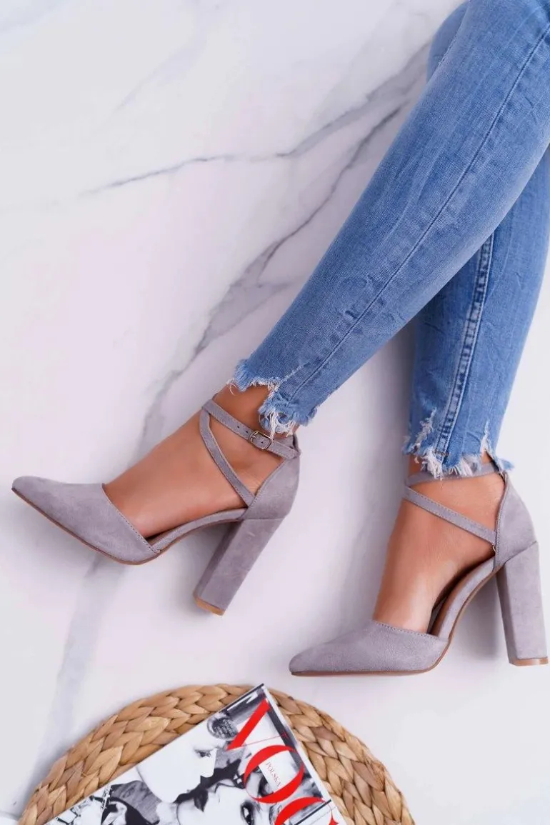 Czółenka Damskie Na Słupku W Szpic Szare High Traffic