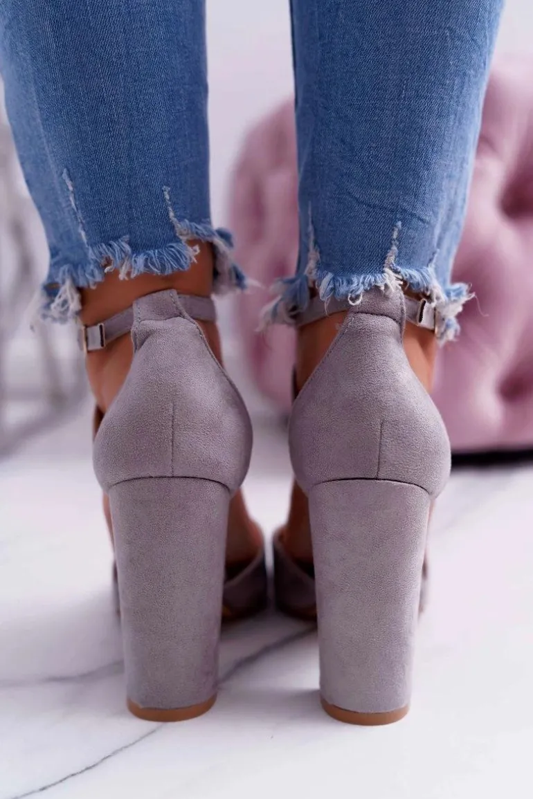 Czółenka Damskie Na Słupku W Szpic Szare High Traffic