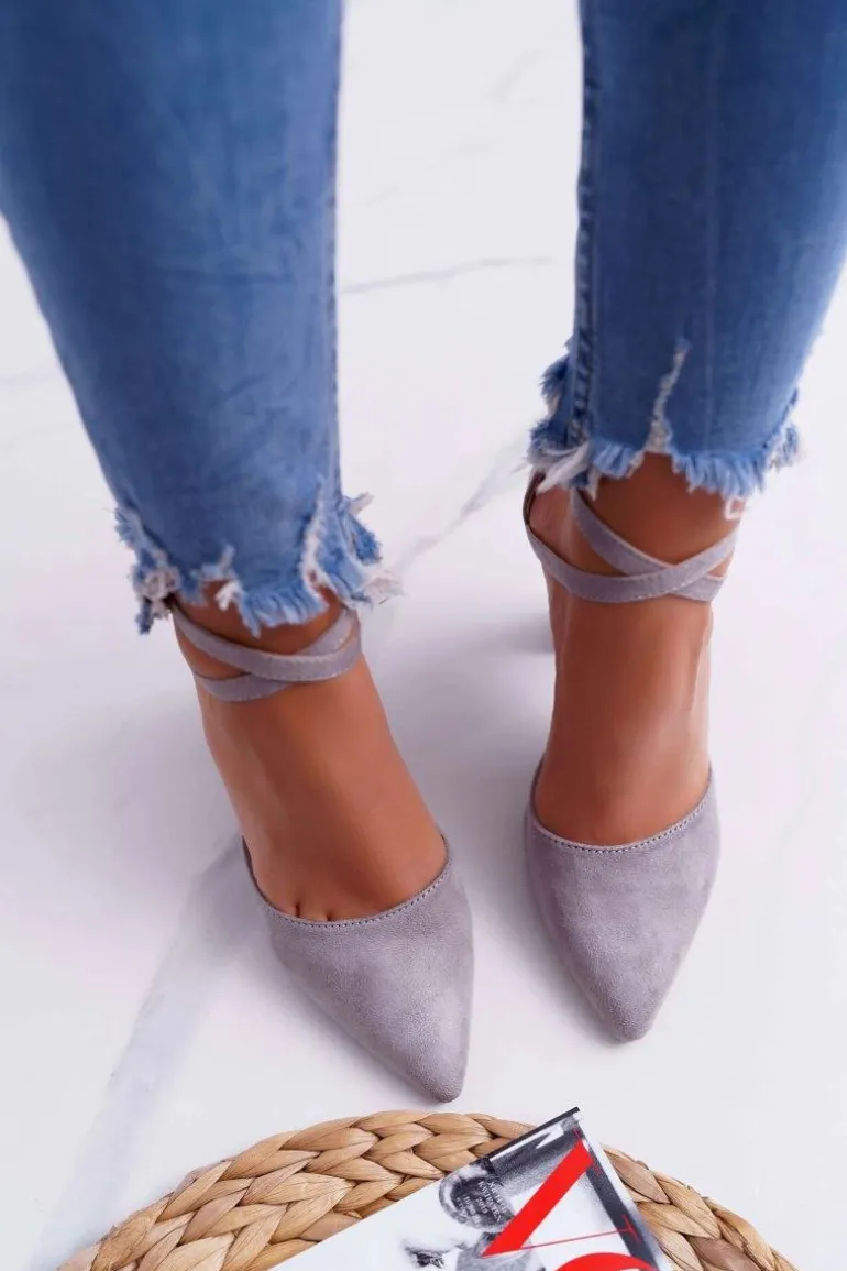 Czółenka Damskie Na Słupku W Szpic Szare High Traffic