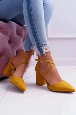 Czółenka Damskie Na Słupku W Szpic Żółte Traffic