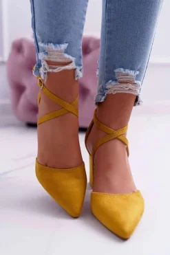 Czółenka Damskie Na Słupku W Szpic Żółte Traffic