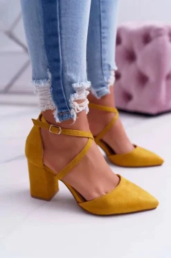 Czółenka Damskie Na Słupku W Szpic Żółte Traffic