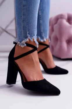 Czółenka Damskie Na Słupku W Szpic Czarne High Traffic