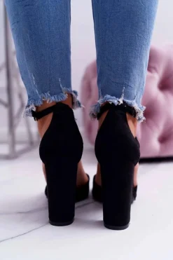 Czółenka Damskie Na Słupku W Szpic Czarne High Traffic