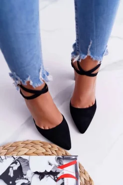 Czółenka Damskie Na Słupku W Szpic Czarne High Traffic