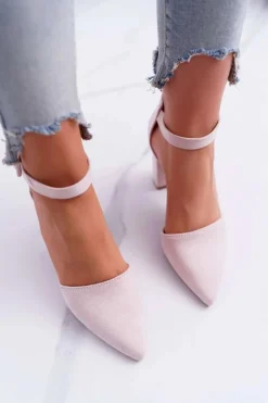 Czółenka Damskie Na Słupku W Szpic Beżowe MadamStyle