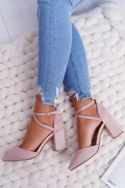 Czółenka Damskie Na Słupku W Szpic Beżowe Cosmo