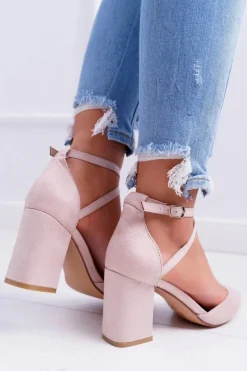 Czółenka Damskie Na Słupku W Szpic Beżowe Cosmo