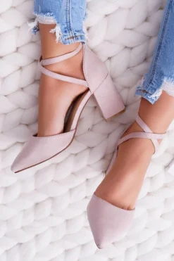 Czółenka Damskie Na Słupku W Szpic Beżowe Cosmo