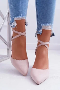 Czółenka Damskie Na Słupku W Szpic Beżowe Cosmo