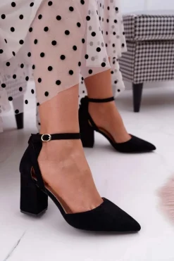 Czółenka Damskie Na Słupku W Szpic Czarne Samantha