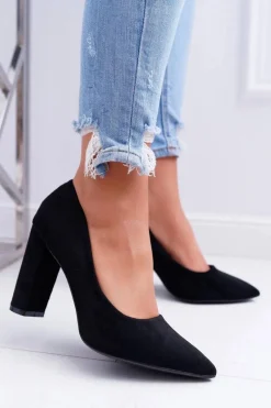 Czółenka Damskie Na Słupku Zamszowe Czarne Strawberry