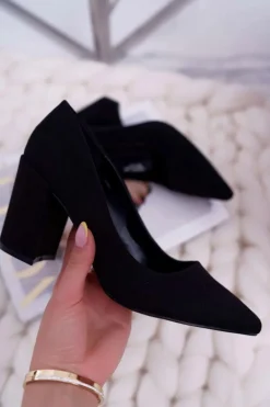 Czółenka Damskie Na Słupku Zamszowe Czarne Neshka